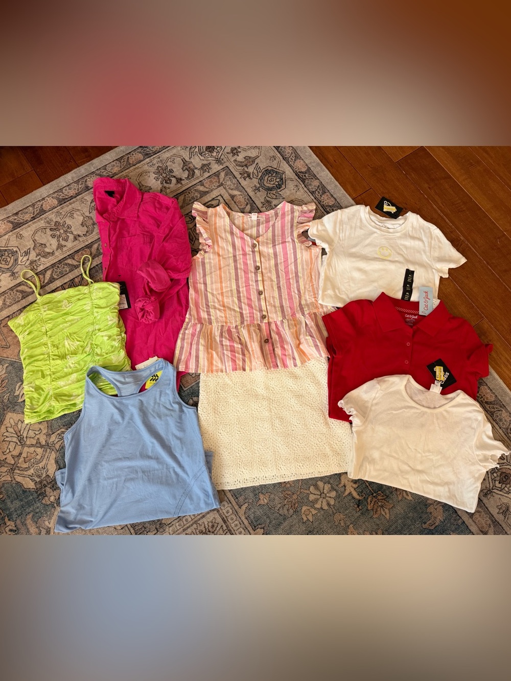 Cat & Jack Girls Summer bundle- tanks, short sleeves, skirt, button down